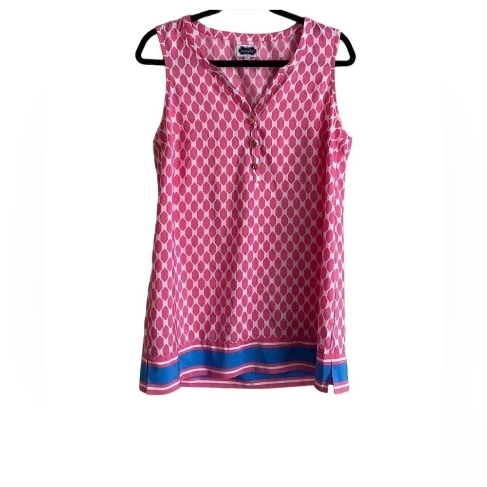 Mud Pie Women Pink Sleeveless Blouse L vacation casual pull on beach